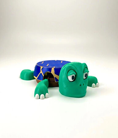 Sevimli Kaplumbağa Bardak Altlığı – Hareketli ve Eğlenceli Kupa Altlığı (Mavi - Sütlü Kahve Çizgili)