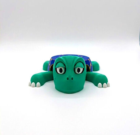 Sevimli Kaplumbağa Bardak Altlığı – Hareketli ve Eğlenceli Kupa Altlığı (Mavi - Sütlü Kahve Çizgili)