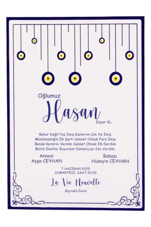 50 Adet Dila Sünnet Davetiyesi 2314 - Özel Zarflı