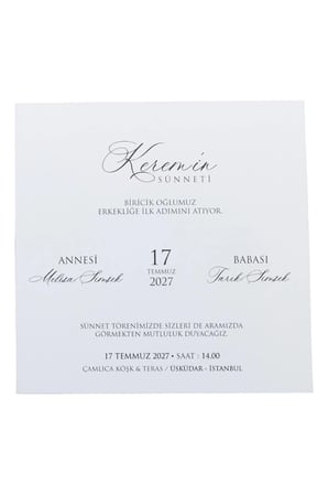 50 Adet Modern Kare Sünnet Davetiyesi 1009 - Özel Zarflı