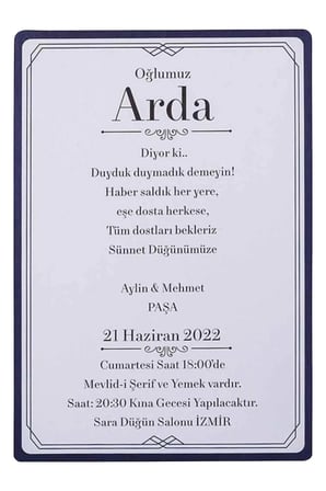 50 Adet Polen Sünnet Davetiyesi 30354 - Özel Zarflı