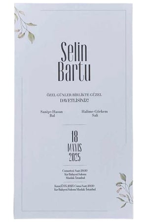 50 Adet Polen Sade Düğün Davetiyesi 22584 - Özel Zarflı