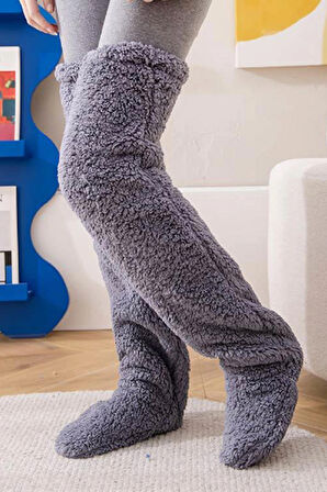 Sock Peluş Uyku Çorabı Welsoft Diz Üstü Oda Çorabı Ayak Isıtıcı Uzun Gonç Çorap