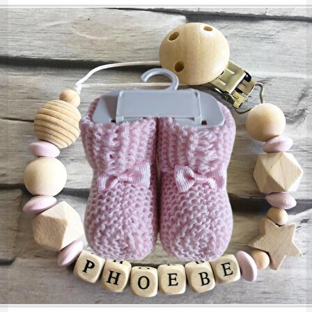 Sahi Aksesuar İsimli Bebek Emzik Zinciri ve Pembe Renk Patik Seti - sahi_0381