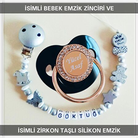 Sahi Aksesuar İsimli Bebek Emzik Zinciri Ve Bebek Silikon Emzik Seti (0-6 Ay/Yeni Doğan) sahi_0590