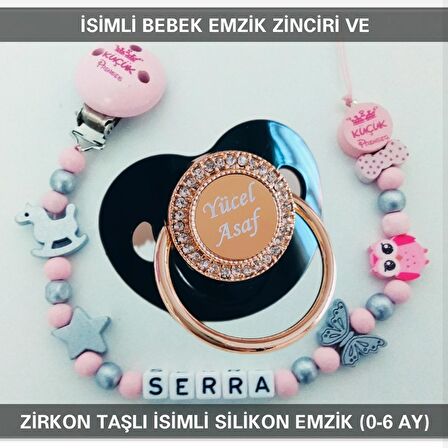 Sahi Aksesuar İsimli Bebek Emzik Zinciri Ve Bebek Silikon Emzik Seti (0-6 Ay/Yeni Doğan) sahi_0594
