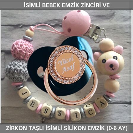 Sahi Aksesuar İsimli Bebek Emzik Zinciri Ve Bebek Silikon Emzik Seti (0-6 Ay/Yeni Doğan) sahi_0605