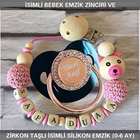 Sahi Aksesuar İsimli Bebek Emzik Zinciri Ve Bebek Silikon Emzik Seti (0-6 Ay/Yeni Doğan) sahi_0612