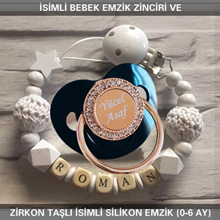 Sahi Aksesuar İsimli Bebek Emzik Zinciri Ve Bebek Silikon Emzik Seti (0-6 Ay/Yeni Doğan) sahi_0619