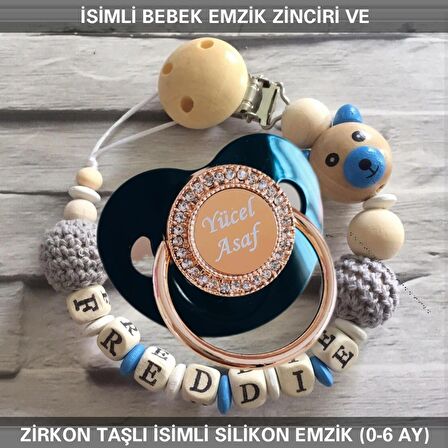 Sahi Aksesuar İsimli Bebek Emzik Zinciri Ve Bebek Silikon Emzik Seti (0-6 Ay/Yeni Doğan) sahi_0621