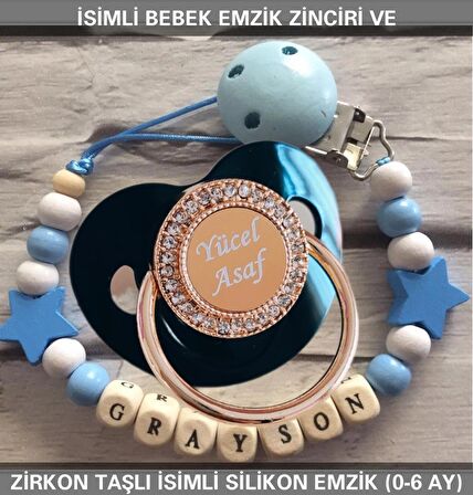 Sahi Aksesuar İsimli Bebek Emzik Zinciri Ve Bebek Silikon Emzik Seti (0-6 Ay/Yeni Doğan) sahi_0624