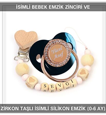 Sahi Aksesuar İsimli Bebek Emzik Zinciri Ve Bebek Silikon Emzik Seti (0-6 Ay/Yeni Doğan) sahi_0639