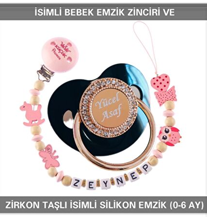 Sahi Aksesuar İsimli Bebek Emzik Zinciri Ve Bebek Silikon Emzik Seti (0-6 Ay/Yeni Doğan) sahi_0645