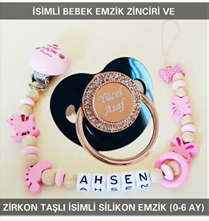 Sahi Aksesuar İsimli Bebek Emzik Zinciri Ve Bebek Silikon Emzik Seti (0-6 Ay/Yeni Doğan) sahi_0647