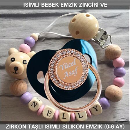 Sahi Aksesuar İsimli Bebek Emzik Zinciri Ve Bebek Silikon Emzik Seti (0-6 Ay/Yeni Doğan) sahi_0649