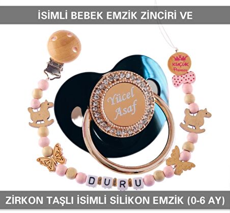 Sahi Aksesuar İsimli Bebek Emzik Zinciri Ve Bebek Silikon Emzik Seti (0-6 Ay/Yeni Doğan) sahi_0678