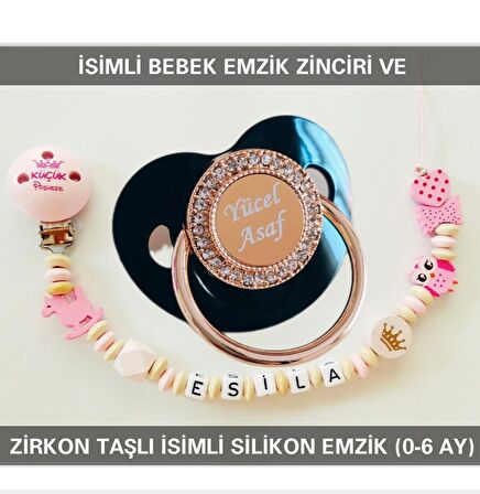 Sahi Aksesuar İsimli Bebek Emzik Zinciri Ve Bebek Silikon Emzik Seti (0-6 Ay/Yeni Doğan) sahi_0683