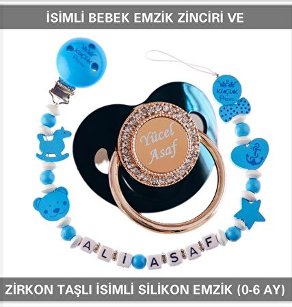 Sahi Aksesuar İsimli Bebek Emzik Zinciri Ve Bebek Silikon Emzik Seti (0-6 Ay/Yeni Doğan) sahi_0691