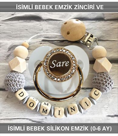 Sahi Aksesuar İsimli Bebek Emzik Zinciri Ve Bebek Silikon Emzik Seti (0-6 Ay/Yeni Doğan) sahi_0708