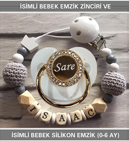 Sahi Aksesuar İsimli Bebek Emzik Zinciri Ve Bebek Silikon Emzik Seti (0-6 Ay/Yeni Doğan) sahi_0710