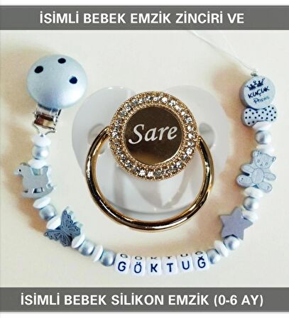 Sahi Aksesuar İsimli Bebek Emzik Zinciri Ve Bebek Silikon Emzik Seti (0-6 Ay/Yeni Doğan) sahi_0720