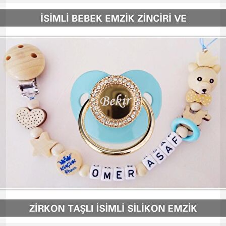 Sahi Aksesuar İsimli Bebek Emzik Zinciri Ve Bebek Silikon Emzik Seti (0-6 Ay/Yeni Doğan) sahi_0769
