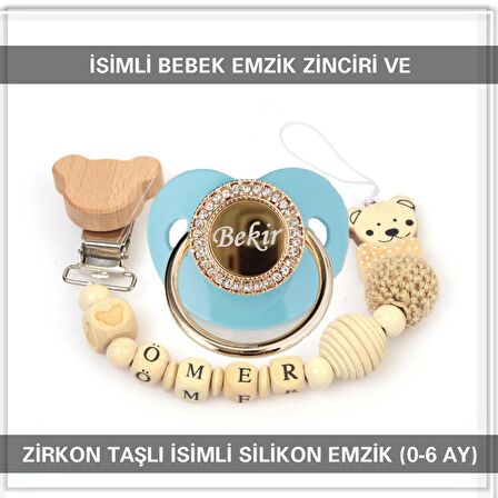 Sahi Aksesuar İsimli Bebek Emzik Zinciri Ve Bebek Silikon Emzik Seti (0-6 Ay/Yeni Doğan) sahi_0774