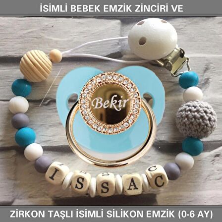 Sahi Aksesuar İsimli Bebek Emzik Zinciri Ve Bebek Silikon Emzik Seti (0-6 Ay/Yeni Doğan) sahi_0793
