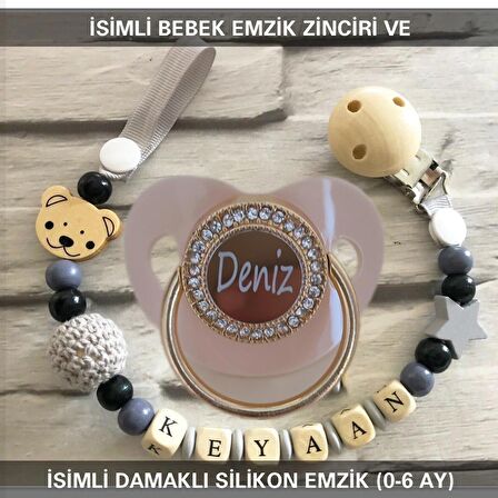 Sahi Aksesuar İsimli Bebek Emzik Zinciri Ve Bebek Silikon Emzik Seti (0-6 Ay/Yeni Doğan) sahi_0811
