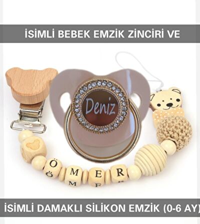 Sahi Aksesuar İsimli Bebek Emzik Zinciri Ve Bebek Silikon Emzik Seti (0-6 Ay/Yeni Doğan) sahi_0813