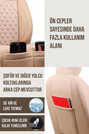 BMW 2 Serisi 218i Active Tourer Uyumlu Lüx Yarı Deri Oto Koltuk Kılıfı Ön Arka Takım PETRA Serisi BEJ