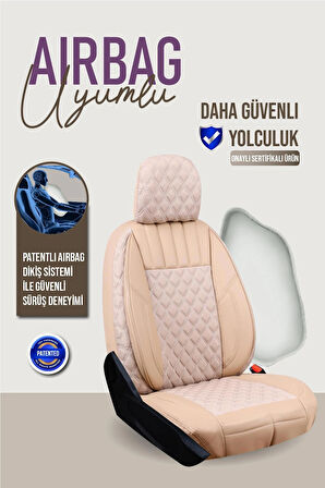 Renault Clio 2 Hatchback Uyumlu Lüx Yarı Deri Oto Koltuk Kılıfı Ön Arka Takım PETRA Serisi BEJ