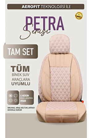 Tata Marina Uyumlu Lüx Yarı Deri Oto Koltuk Kılıfı Ön Arka Takım PETRA Serisi BEJ