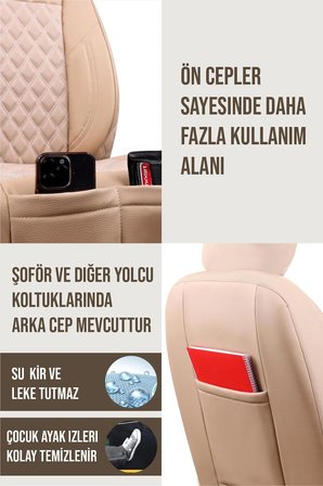 Toyota Corolla E160 2007-2012 Uyumlu Lüx Yarı Deri Oto Koltuk Kılıfı Ön Arka Takım PETRA Serisi BEJ