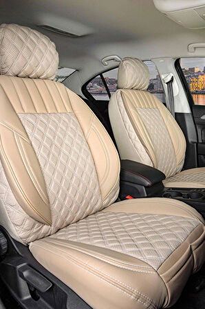 Volkswagen Golf Mk 7 2012-2019 Uyumlu Lüx Yarı Deri Oto Koltuk Kılıfı Ön Arka Takım PETRA Serisi BEJ