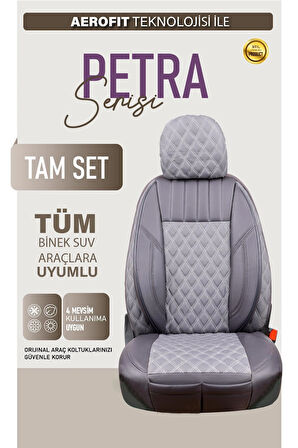 Chrysler Sebring Uyumlu Lüx Yarı Deri Oto Koltuk Kılıfı Ön Arka Takım PETRA Serisi FÜME