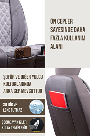 Chrysler Sebring Uyumlu Lüx Yarı Deri Oto Koltuk Kılıfı Ön Arka Takım PETRA Serisi FÜME