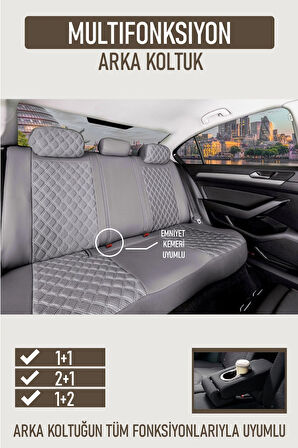 Ford Focus Style Uyumlu Lüx Yarı Deri Oto Koltuk Kılıfı Ön Arka Takım PETRA Serisi FÜME