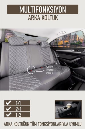 Seat Leon Style Uyumlu Lüx Yarı Deri Oto Koltuk Kılıfı Ön Arka Takım PETRA Serisi FÜME