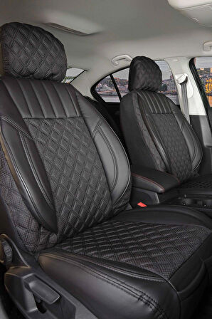 Daihatsu Sirion Uyumlu Lüx Yarı Deri Oto Koltuk Kılıfı Ön Arka Takım PETRA Serisi TAM SİYAH