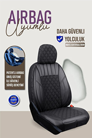 Fiat Egea Easy Plus Uyumlu Lüx Yarı Deri Oto Koltuk Kılıfı Ön Arka Takım PETRA Serisi TAM SİYAH