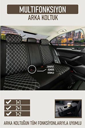 Citroen C4 Cactus Uyumlu Lüx Yarı Deri Oto Koltuk Kılıfı Ön Arka Takım PETRA Serisi SİYAH BEYAZ