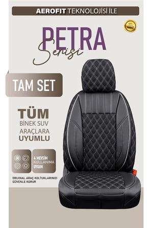 Fiat Albea Uyumlu Lüx Yarı Deri Oto Koltuk Kılıfı Ön Arka Takım PETRA Serisi SİYAH BEYAZ