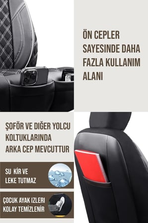 Fiat Albea Uyumlu Lüx Yarı Deri Oto Koltuk Kılıfı Ön Arka Takım PETRA Serisi SİYAH BEYAZ