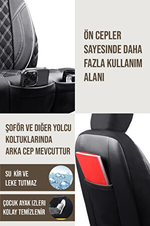 Toyota Prius Uyumlu Lüx Yarı Deri Oto Koltuk Kılıfı Ön Arka Takım PETRA Serisi SİYAH BEYAZ