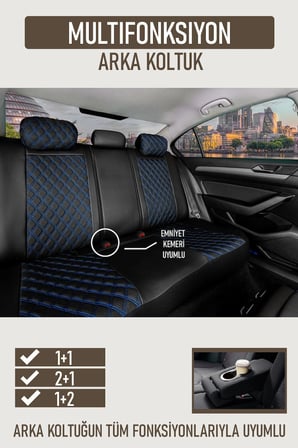 Land Rover Freelander Uyumlu Lüx Yarı Deri Oto Koltuk Kılıfı Ön Arka Takım PETRA Serisi SİYAH MAVİ