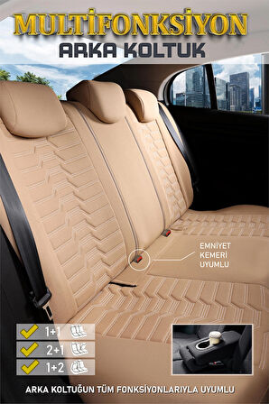 Volvo S40 2004-2012 ile Uyumlu Lüx Deri Detaylı Oto Koltuk Kılıfı Ön Arka Takım PLATINUM Serisi BEJ