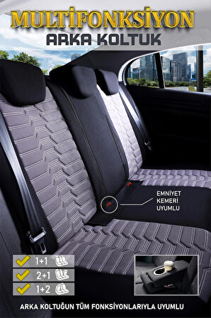 Seat İbiza ile Uyumlu Lüx Deri Detaylı Oto Koltuk Kılıfı Ön Arka Takım PLATINUM Serisi FÜME SİYAH