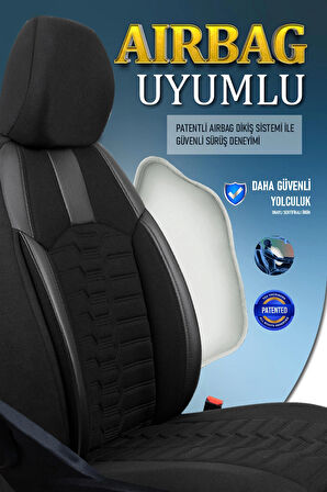 Volvo S70 ile Uyumlu Lüx Deri Detaylı Oto Koltuk Kılıfı Ön Arka Takım PLATINUM Serisi SİYAH
