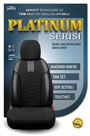 BMW 4 Serisi 420i Gran Coupe ile Uyumlu Lüx Deri Detaylı Oto Koltuk Kılıfı Ön Arka Takım PLATINUM Serisi SİYAH